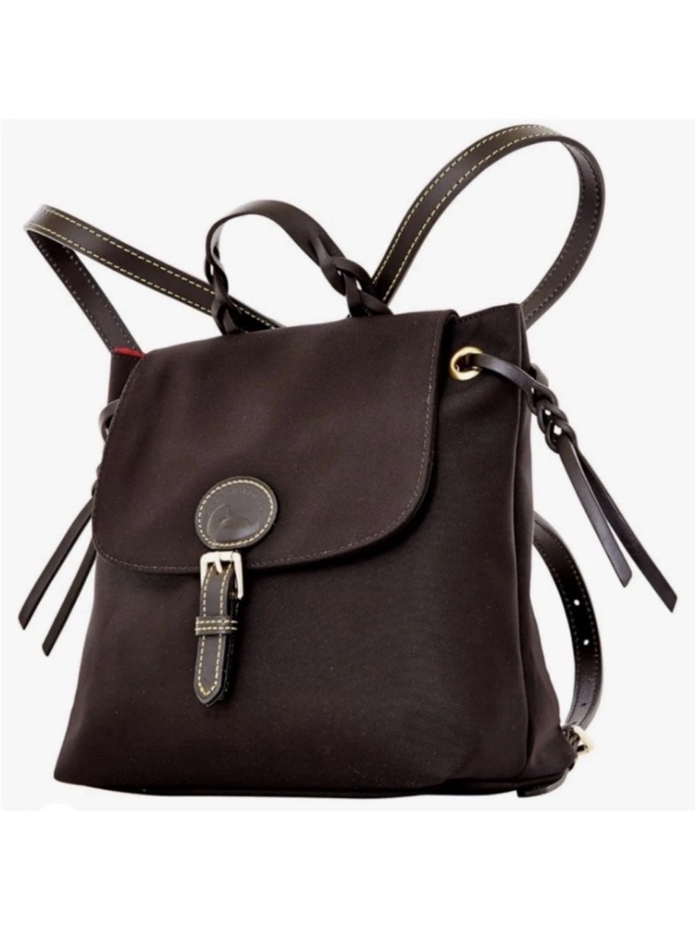 Dooney & Bourke Nylon Flap Backpack features a distinct braided top handle 🌹 - Picture 3 of 13